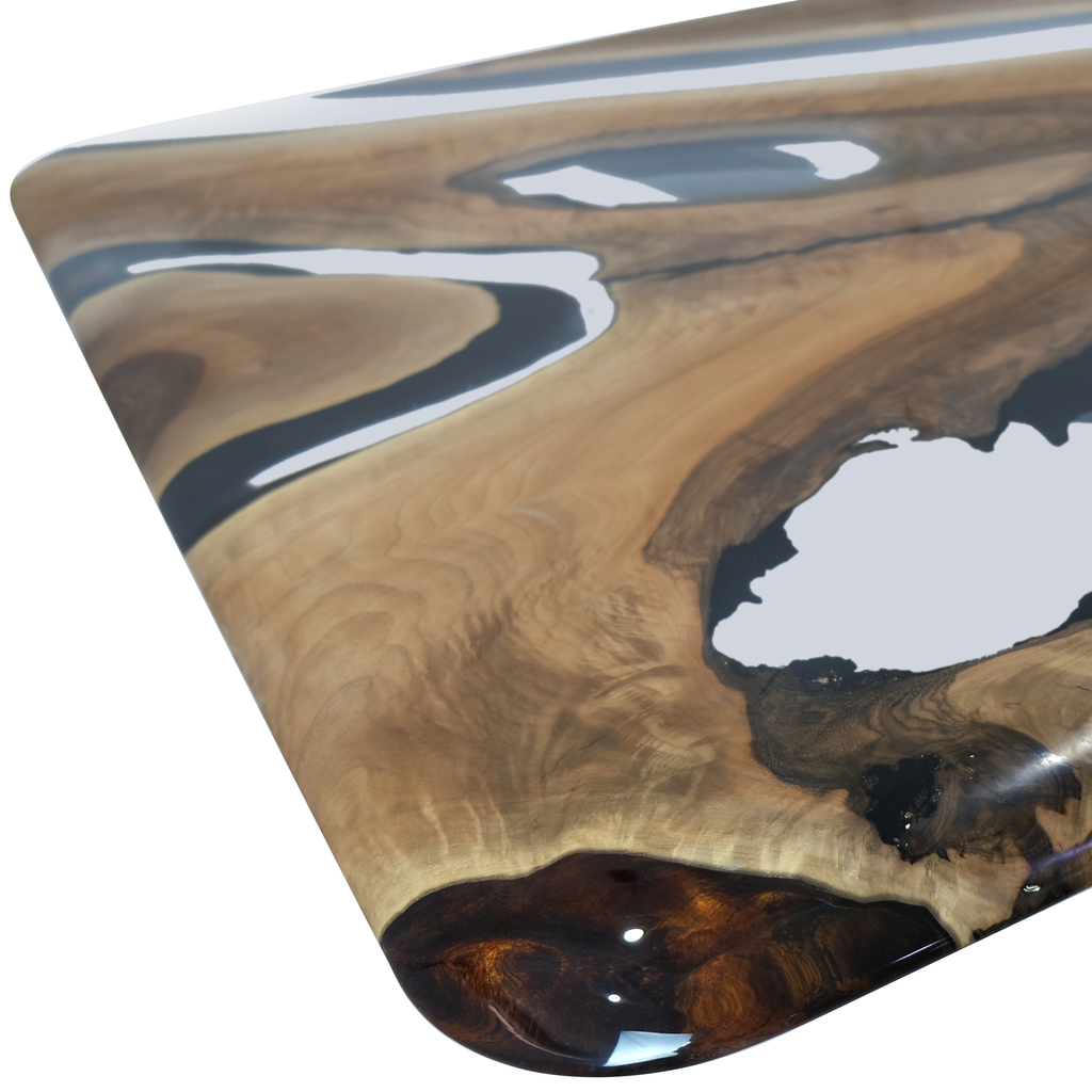 Walnut wood Alcantara Walnut Wood dining table with a brown and black epoxy river design