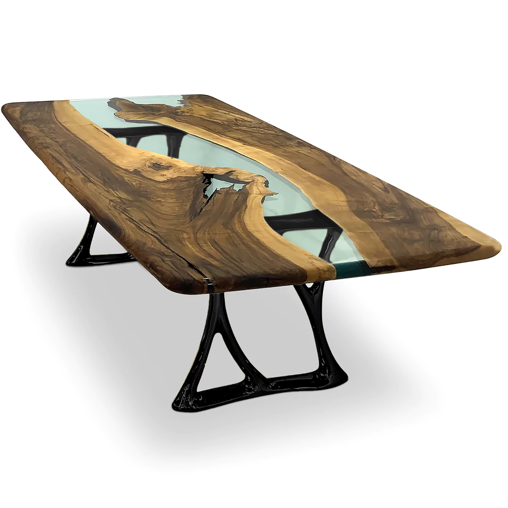 Aquamarine Pheraea Walnut Wood River Dining Table - ARDITI COLLECTION®