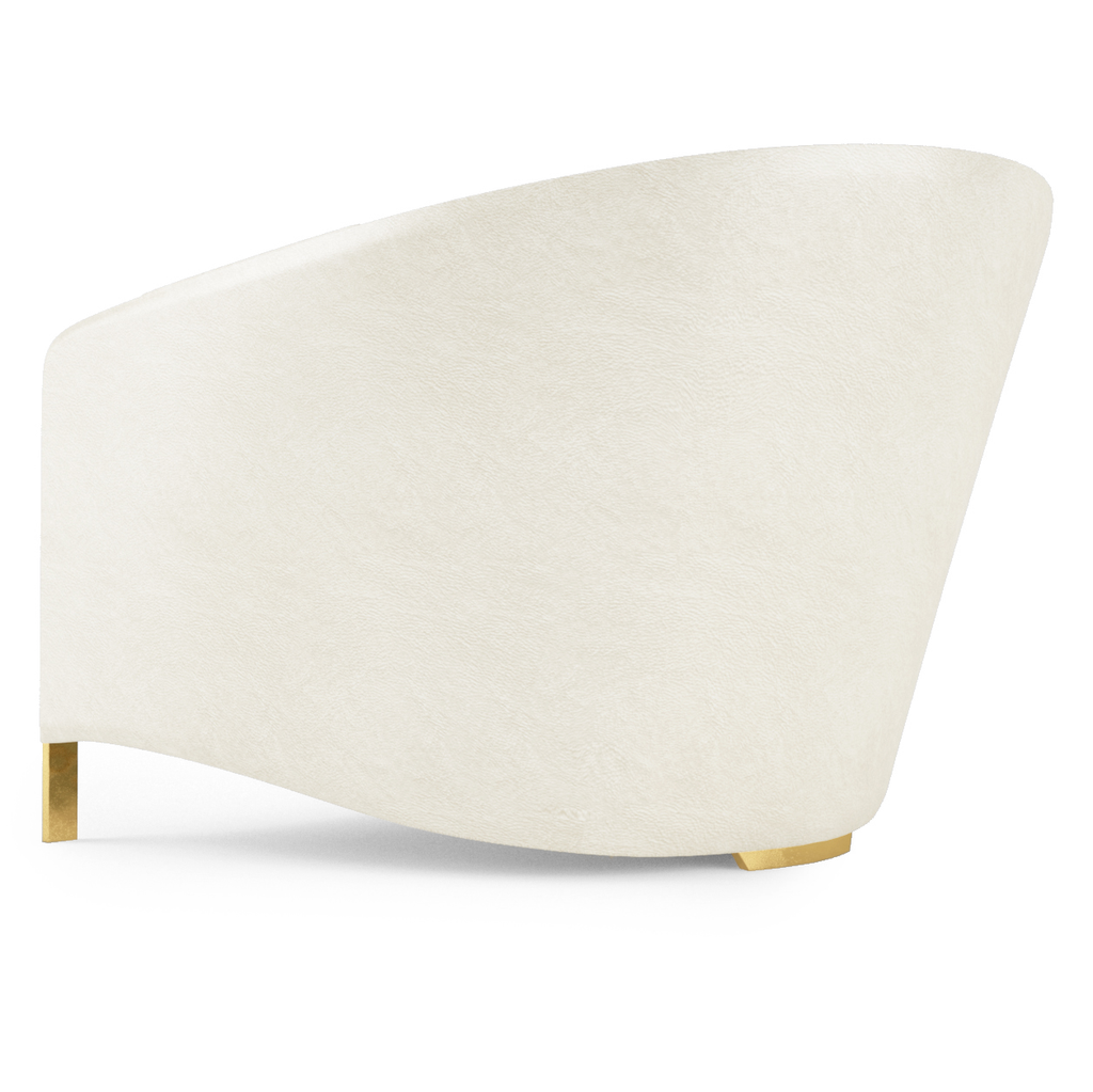 Porto Chair curved off-white upholstered sofa with golden metallic feet for stylish comfort