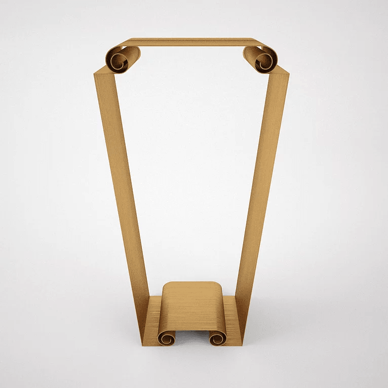 Gold-colored Scroll Pedestal with scrolled ends designed to hold a necklace