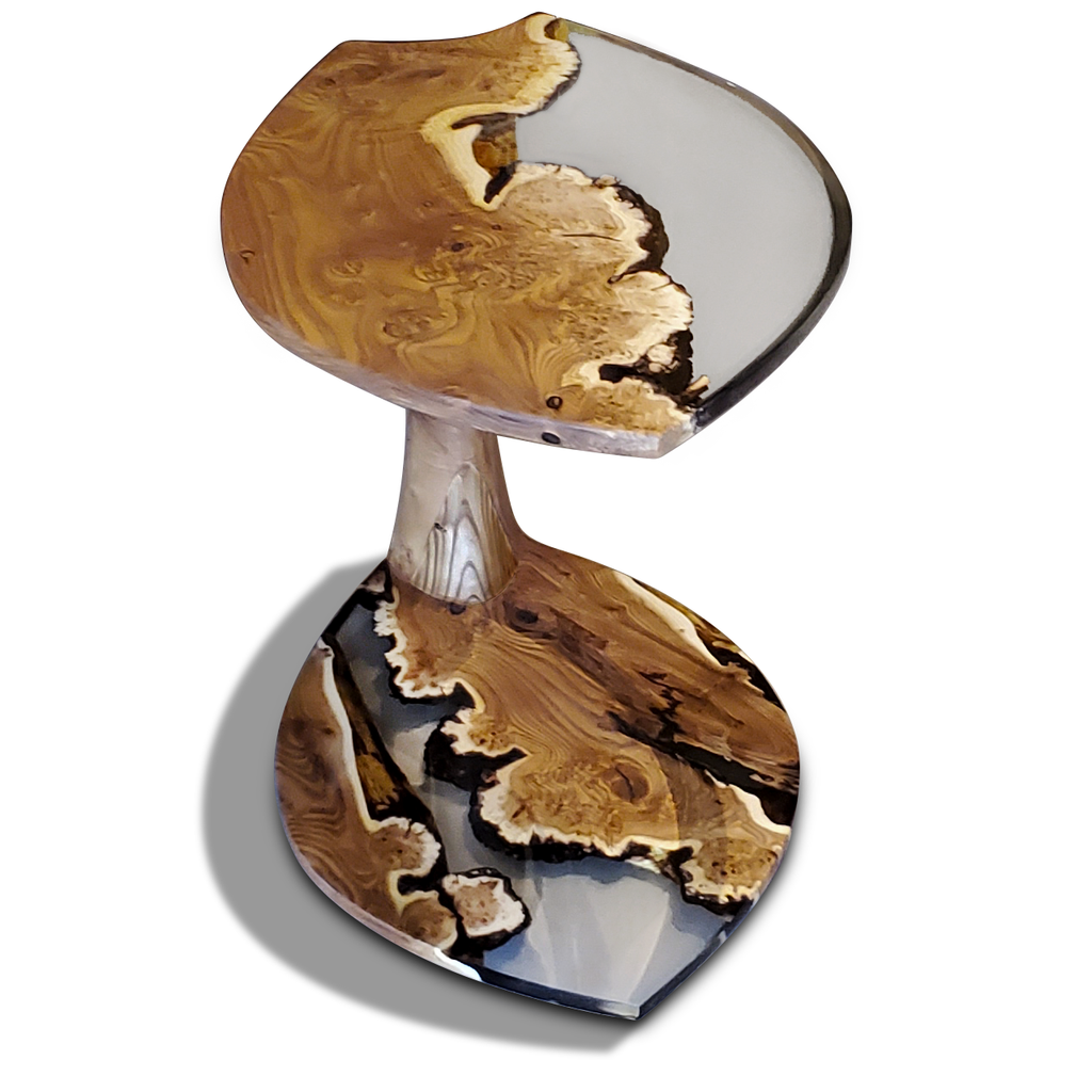 Serrate Leaf Side Table in luxury furniture, crafted from burl wood and resin for high-end interior design