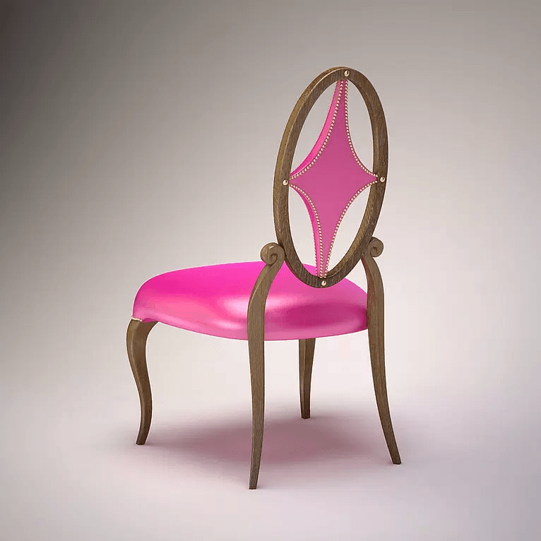 Starlight Chair with wooden frame, bright pink seat, and oval backrest with diamond insert