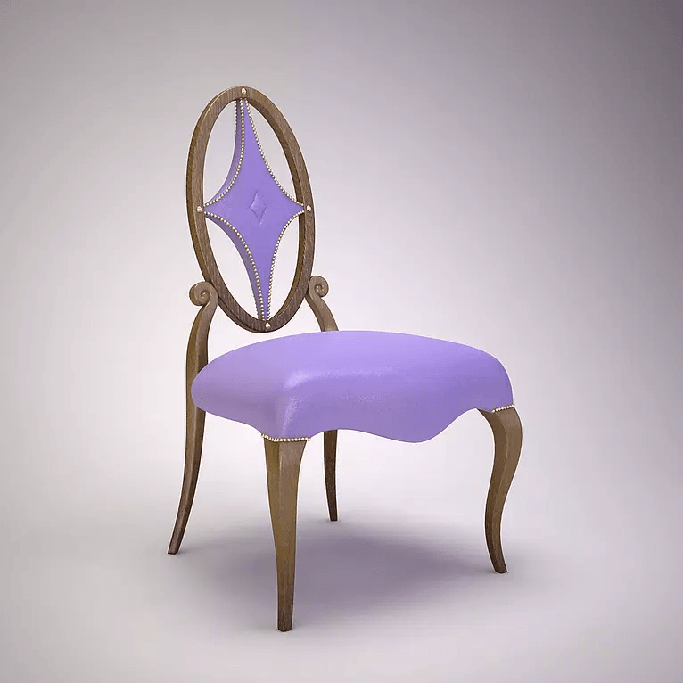 Starlight Chair with purple upholstery, wooden frame, and oval backrest with diamond insert