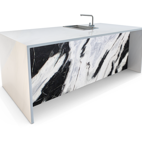 Black Horse Marble Waterfall Kitchen Island