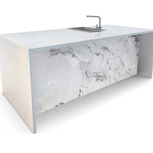 Cosenza Grey Marble Waterfall Kitchen Island