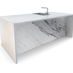 Valle Bianca Marble Waterfall Kitchen Island