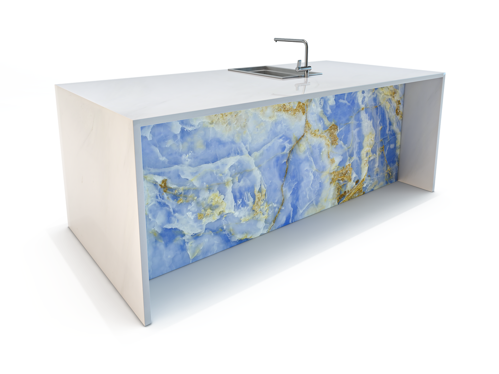 Blue Onyx Stone Waterfall Kitchen Island - ARDITI COLLECTION®