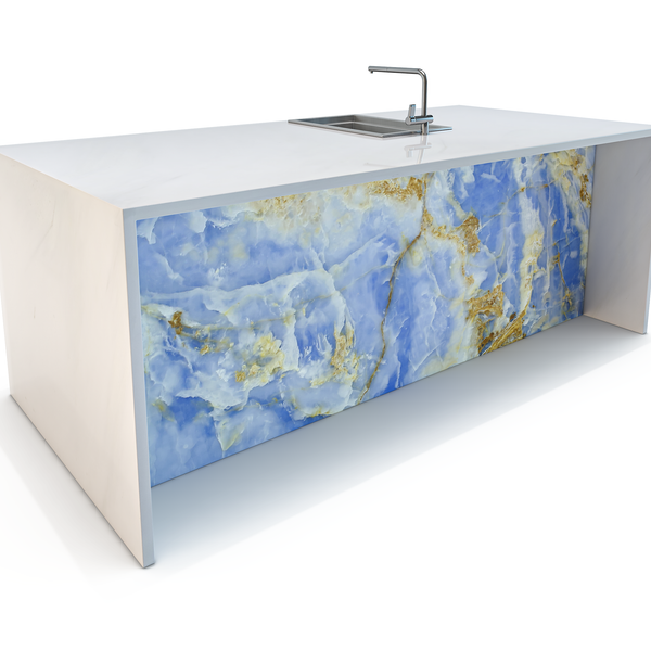 Blue Onyx Stone Waterfall Kitchen Island