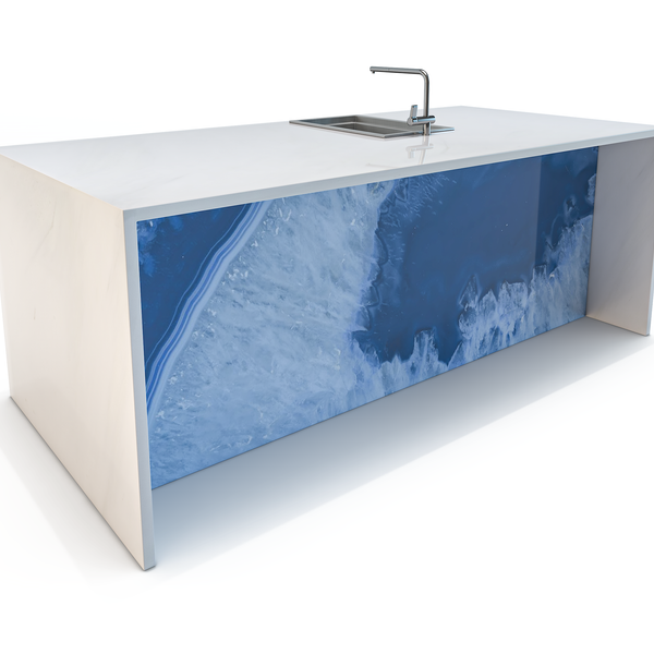 Ice Blue Porcelain Waterfall Kitchen Island