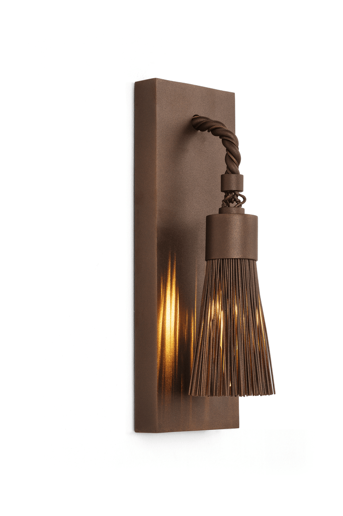 Bronze swing wall lamp with twisted arm and tassel-like fixture for elegant wall lighting