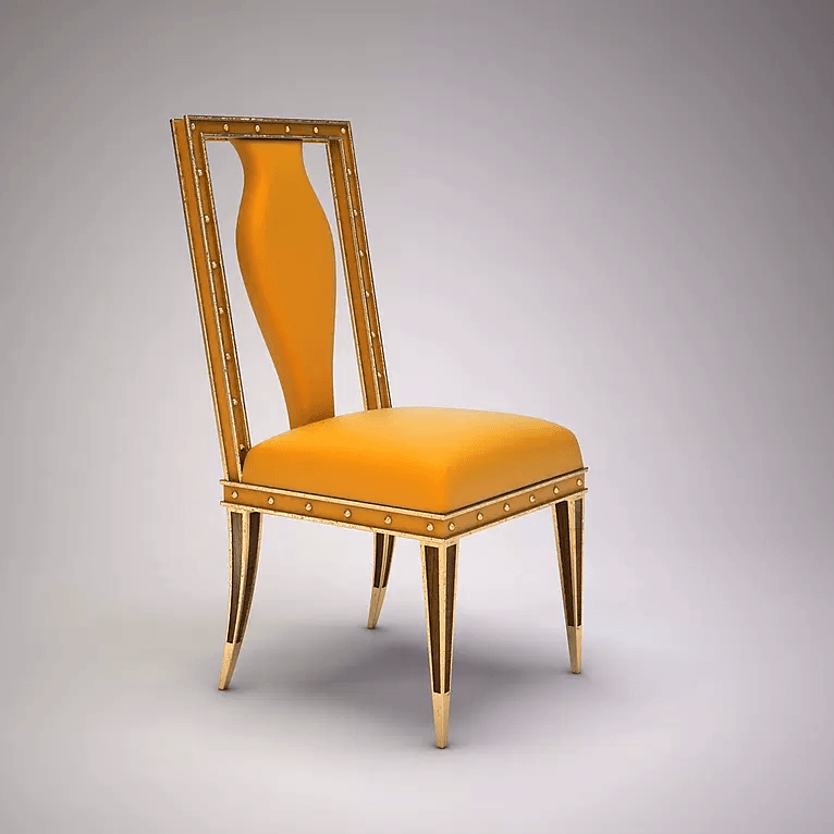 Luxurious gold and orange Vase Chair with a unique curved backrest for elegant dining