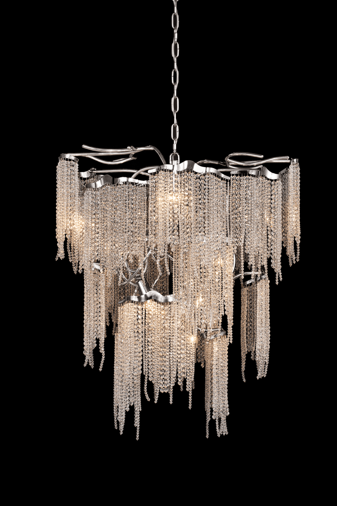 Victoria Chandelier Conical with tiered silver chains and multiple internal lights