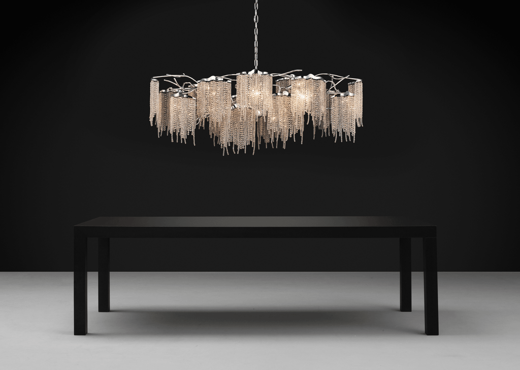 Victoria Chandelier Oval with dangling metallic chains enhances modern chandelier oval decor