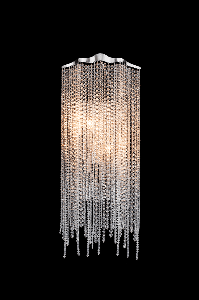 Victoria Wall Lamp featuring a rectangular crystal chandelier with ornate silver base