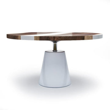 white asolo walnut round table, walnut wood coffee table, resin coffee table, modern coffee table, round coffee table, ghost white coffee table, chrome coffee table