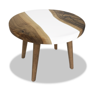 white gamba di legno walnut wood coffee table, coffee table, modern coffee table, white coffee table, walnut wood coffee table, resin coffee table, eased edge coffee table