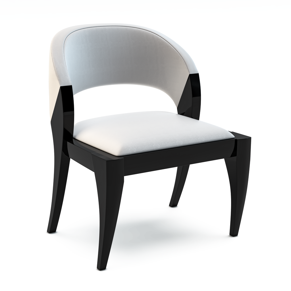 white willow dining chair (armless), dining chair, modern dining chair, white dining chair, black lacquered dining chair, wood dining chair, leather dining chair, armless dining chair